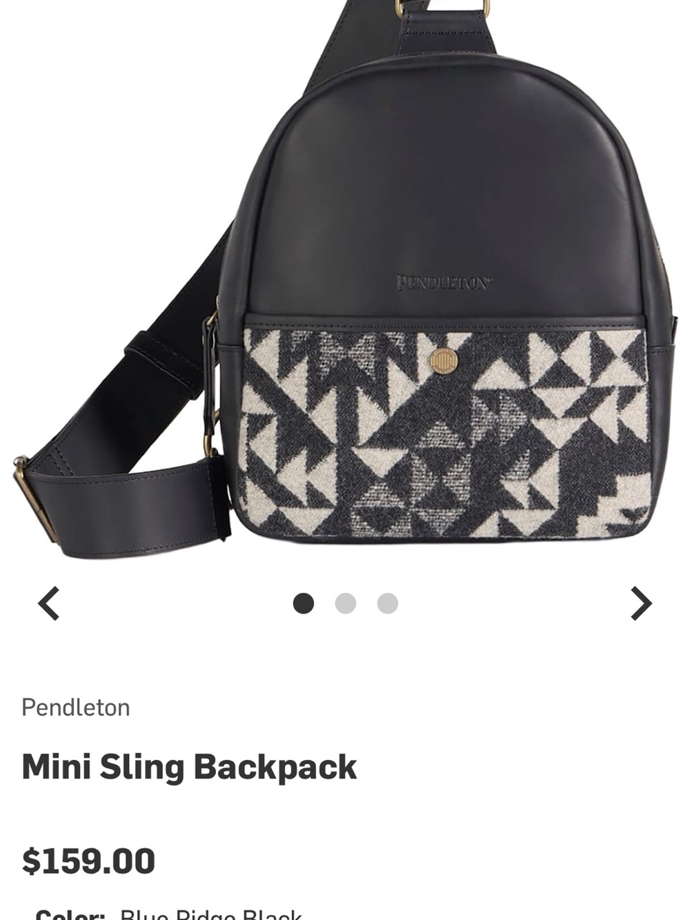 Pendleton Black & Cream Geometric Sling Backpack